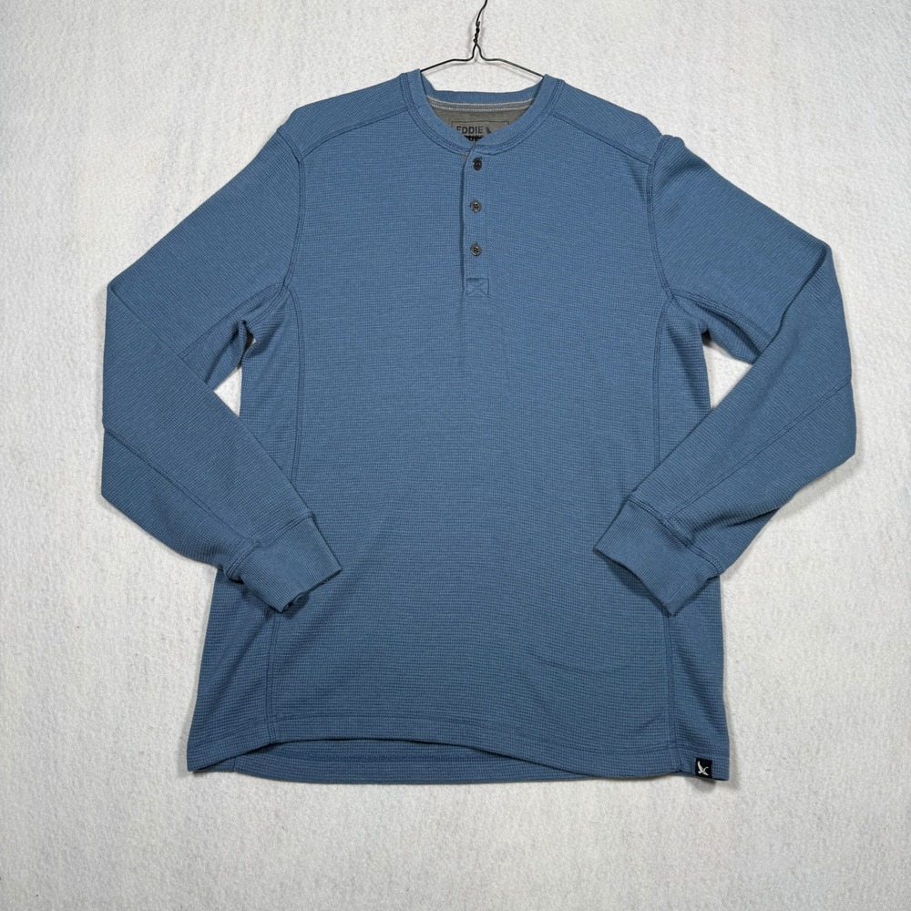 Eddie Bauer Mens Waffle Knit Henley Shirt Blue Long Sleeve Thermal Top Size M